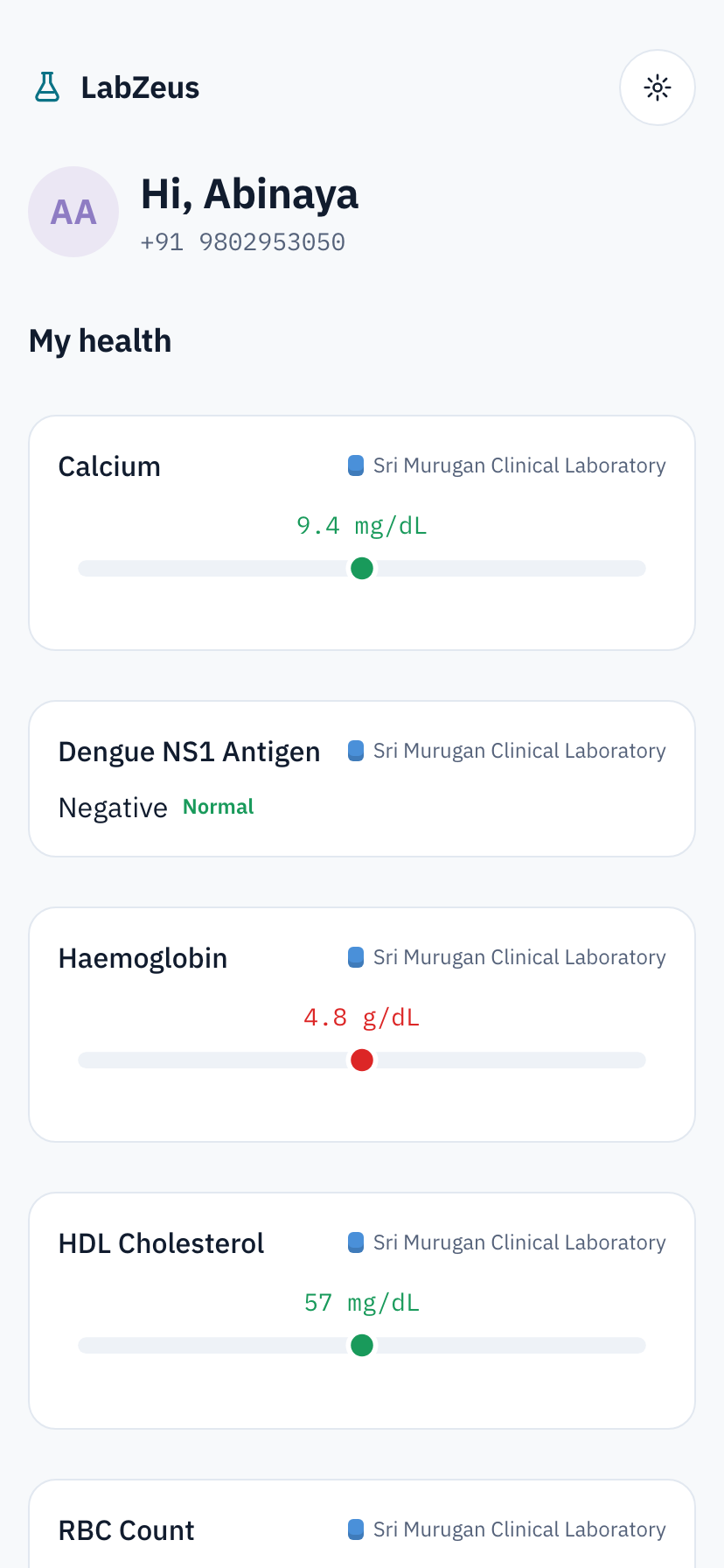 LabZeus patient app — My health