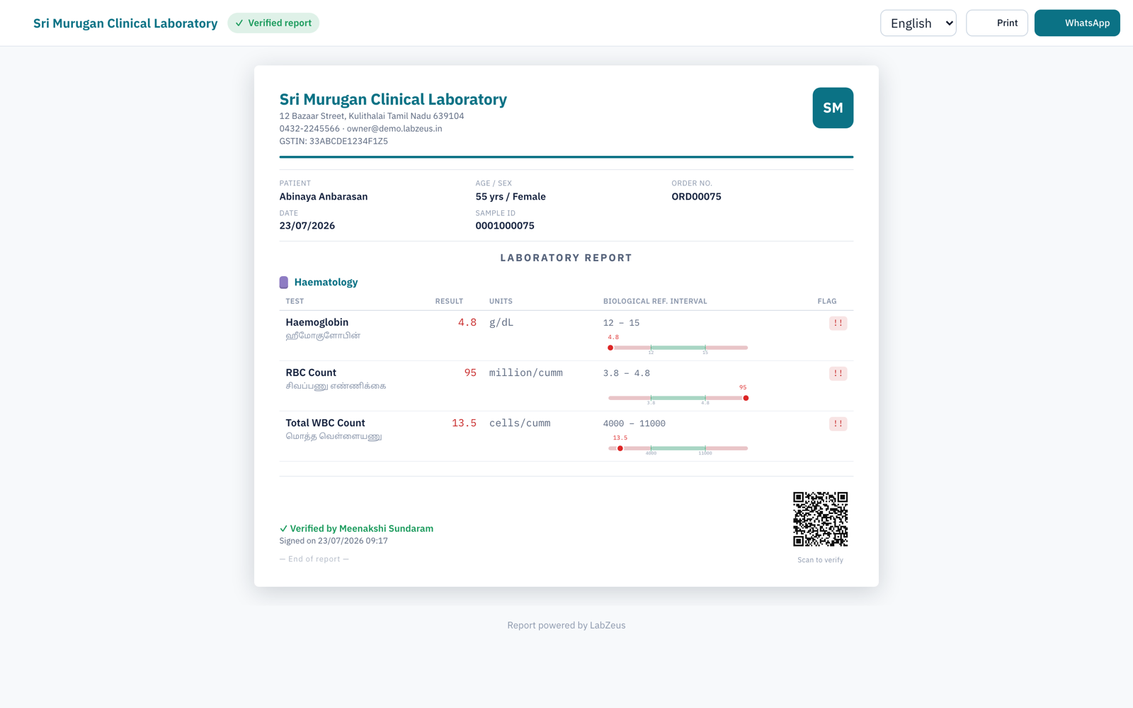 Lab report with a QR code